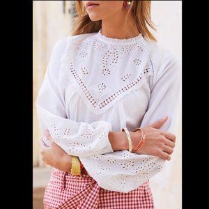 Sezane White Eyelet Lace Yoke Blouse